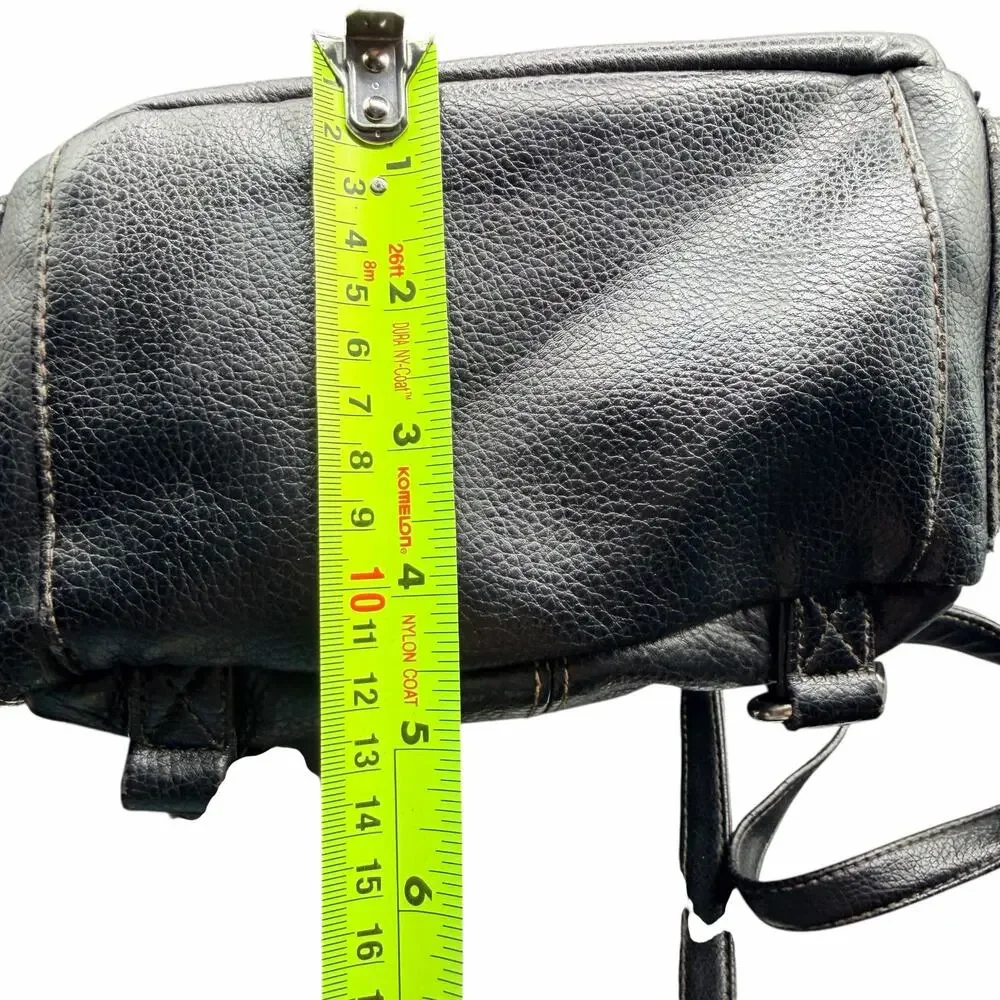 Vintage Black Leather Mini Backpack Small Daypack Zip Pockets